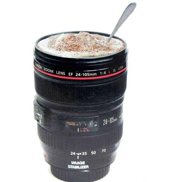 Neue Kaffeelinsen-Emulationskamera-Tasse, Bierkrug, Weinkrug mit Deckel, schwarzer Plastikbecher&Caniam Logo Tassen tazas cafe