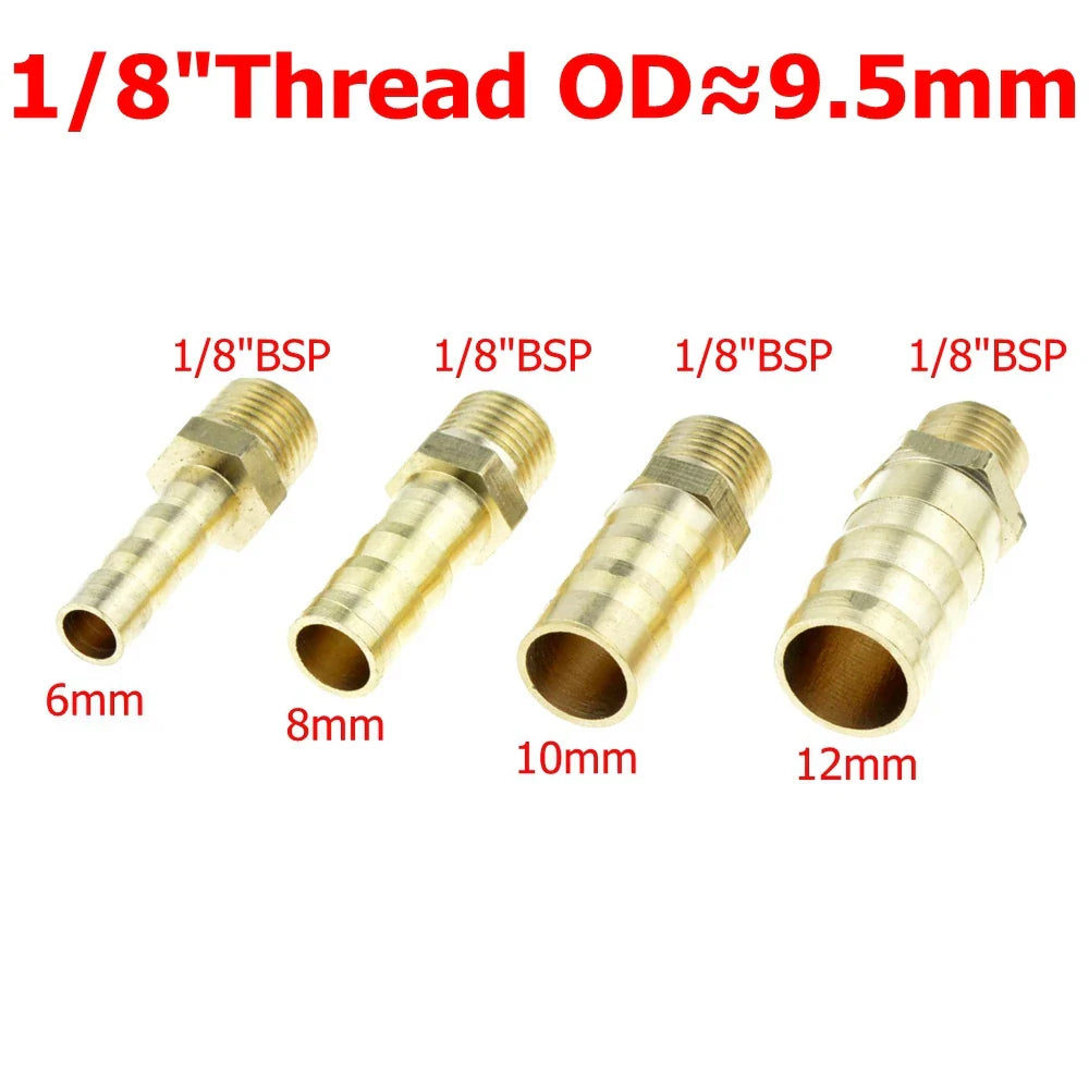 Conexión de latón para tubería de 4 mm, 6 mm, 8 mm, 10 mm, 12 mm y 19 mm. Cola de manguera con espiga 1/8" 1/4" 1/2" 3/8" Adaptador de acoplamiento de cobre con conector macho BSP