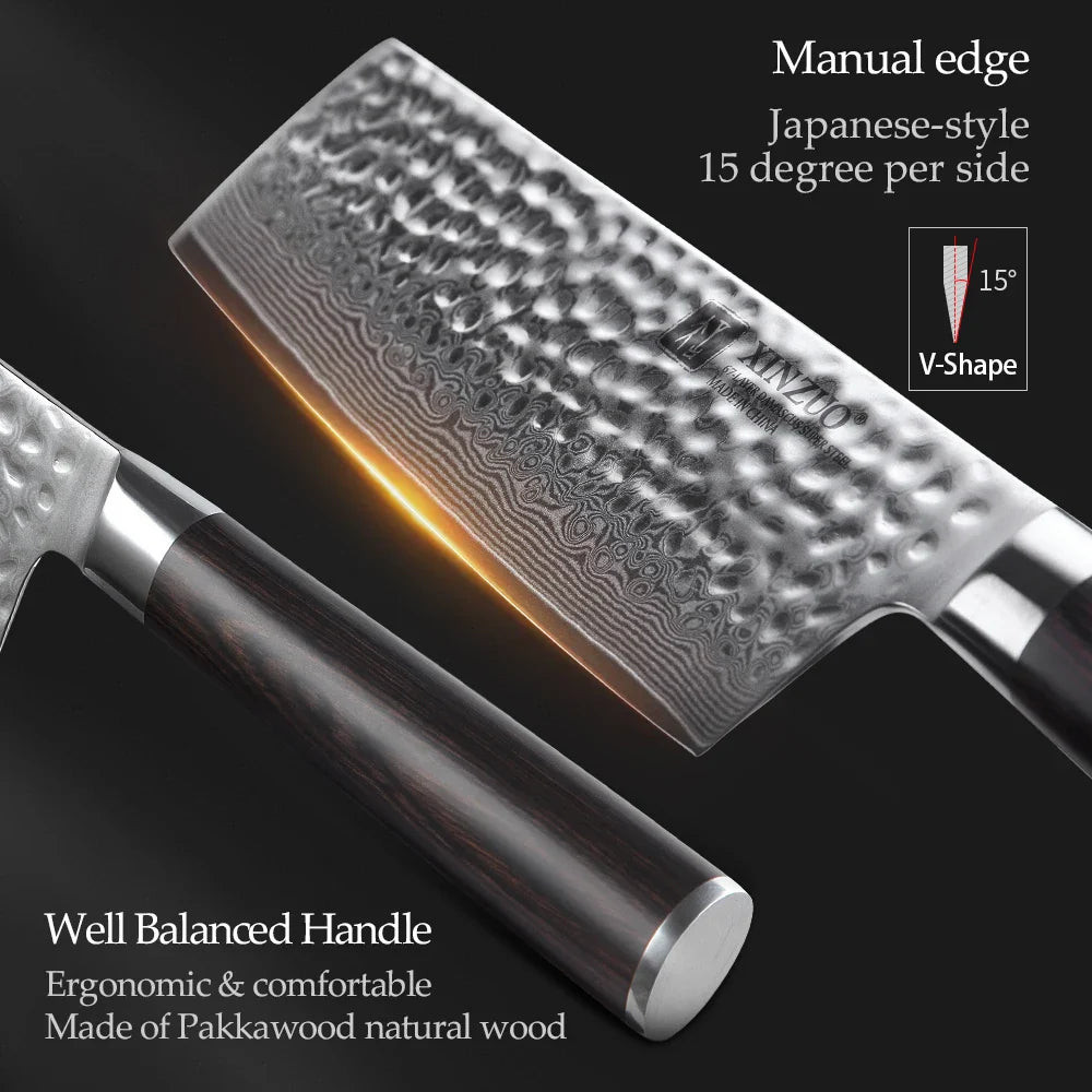 XINZUO 6.8 Inch Nakiri Knife Chef Kitchen Knife Damascus Steel Chinese Cleaver Vege Hammer Stria Cook Knives Pakka Wood Handle