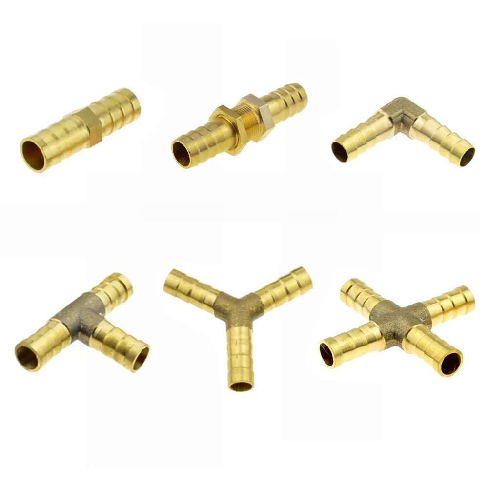 Tee Y 3 4 vías conector de manguera de latón empalmador conector de tubería de púa 4 6 8 10 12 19mm 25mm adaptador de acoplador de manguera de aire y agua neumático de cola
