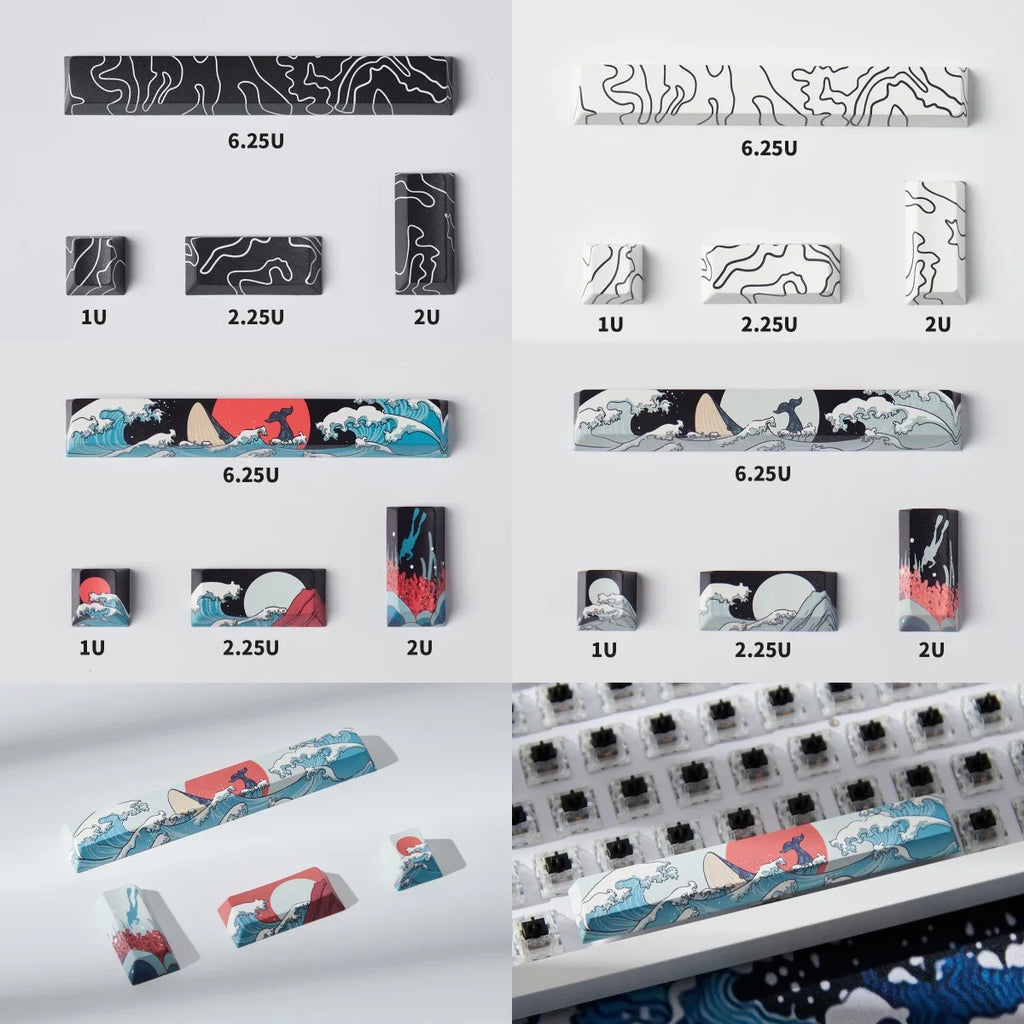 Coral Sea Keycap 4 Uds., teclas Cherry Profile Dye-Sub PBT, barra espacial 6.25U ESC Enter, tecla personalizada para teclado mecánico